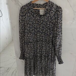 BP. Floral Long-Sleeve Navy Dress with Cream Accents